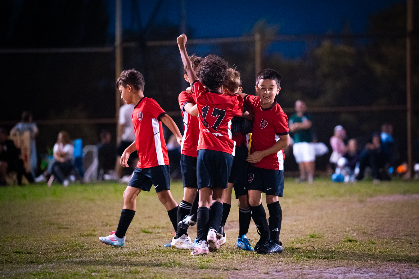 Youth Soccer Training - kids team celebrates on field